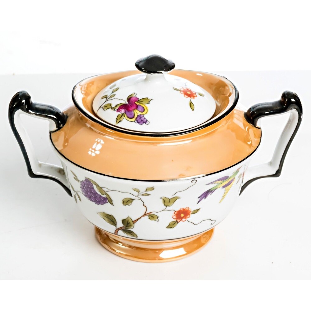 Nortitake Japan Vintage Sugar Bowl With Lid - Bird, Flower, Grapes